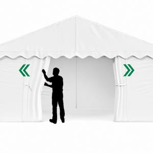 Rendezvénysátor 4 × 8 m – 32 m², 240 g/m² fehér-kék PE ponyvával és horganyzott acélvázzal