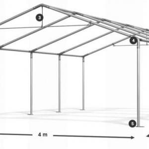 Rendezvénysátor 4 × 8 m – 32 m², 240 g/m² fehér-piros csíkos PE ponyvával és horganyzott acélvázzal
