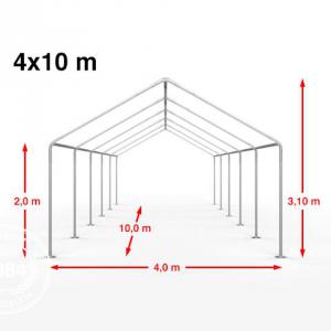 Rendezvénysátor és parti sátor 4 × 10 m – 40 m², fehér, 100%-ban vízálló  PE ponyvával, stabil horganyzott acélvázzal