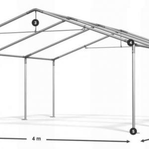 Rendezvénysátor, partisátor 4 × 6 m – 24 m², fehér-piros csíkos , vízálló PE ponyvával, szúnyoghálós, lezárható ablakokkal,  horganyzott, megerősített acélszerkezettel