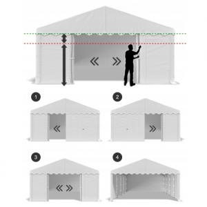 Rendezvénysátor, partisátor 4 × 6 m – 24 m², fehér, vízálló PE ponyvával, szúnyoghálós, lezárható ablakokkal és teljesen horganyzott, megerősített acélszerkezettel