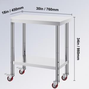 Rozsdamentes acél konyhai munkaasztal – 76 x 45 cm, 180 kg terhelhetőség