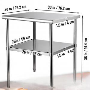 Rozsdamentes acél konyhai munkaasztal – 76 x 76 x 91 cm