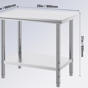 Rozsdamentes acél konyhai munkaasztal – 90 × 60 × 85 cm terhelhetőség 300 kg