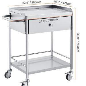 Rozsdamentes acél laboratóriumi orvosi kocsi 71 x 42 x 78 cm terhelhetőség 100 kg