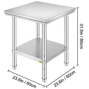 Rozsdamentes acél munkaasztal, éttermi asztal 60 x 60 x 80 cm