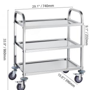 Rozsdamentes acél orvosi, laboratóriumi  kocsi 69 x 40 x 3 cm terhelhetőség 180 kg