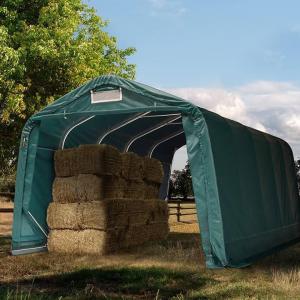 Takarmánytároló, állattaró sátor sátorgarázs 3,3x6,0 m,  ponyva tűzálló PVC  talajrögzítéssel