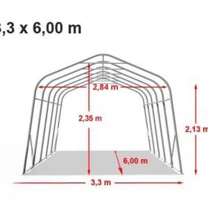Takarmánytároló, állattaró sátor sátorgarázs 3,3x6,0 m, PVC talajrögzítéssel