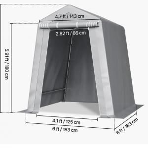 Tárolósátor, motorgarázs 1,83 × 1,83 m – kb. 3,35 m² / 7,2 m³, szürke dupla bevonatú PE ponyvával és horganyzott acélvázzal