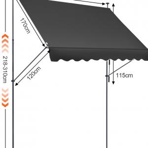 Terasz napellenző kézi tekerővel 250 x 120 cm fekete