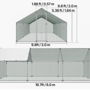 Tyúkketrec, tyúkól tetővel, biztonsági zárral – 300 × 600 × 200 cm (25–50 tyúk részére)