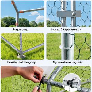 Tyúkketrec, tyúkól tetővel, biztonsági zárral – 300 × 600 × 200 cm (25–50 tyúk részére)