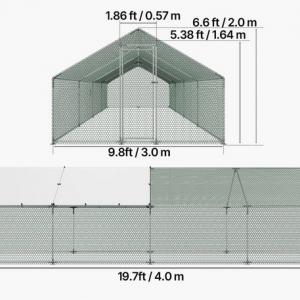 Tyúkketrec, tyúkól tetővel, biztonsági zárral – 300 × 800 × 200 cm (50-70 tyúk részére)