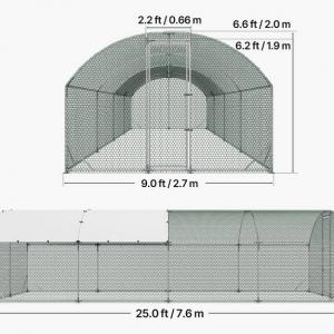 Tyúkól, csirkefuttató fedéllel – horganyzott acélból, 270 × 760 × 200 cm (30–60 tyúk részére)