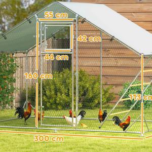 Tyúkól, csirkeól fedett kifutóval és UV-álló tetővel, létrával, ülőrúddal 300cm x 200cm x 195cm