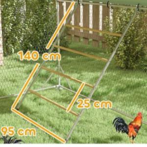 Tyúkól, csirkeól fedett kifutóval és UV-álló tetővel, létrával, ülőrúddal 300cm x 400cm x 195cm