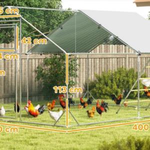 Tyúkól, csirkeól fedett kifutóval és UV-álló tetővel, létrával, ülőrúddal 300cm x 400cm x 195cm