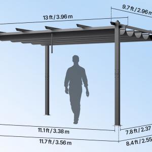 Visszahúzható alumínium pergola UV50+ védelemmel és vízálló tetővel – 3 × 4 m, tartós és elegáns árnyékoló