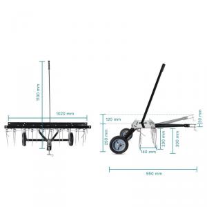 Vontatható gereblye, gyepszellőztető, gyepfésű 100 cm