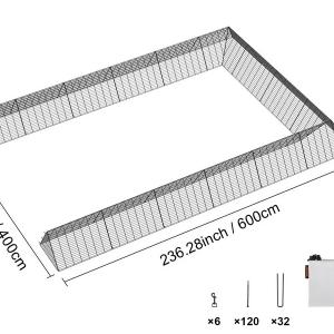 XXL Kültéri hordozható csirkealagút, tyúkkifutó, legeltető szett sarokkerettel – 2 darabos készlet, 600 x 400 x 61,5 cm