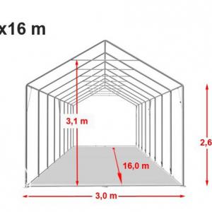 XXL Professzionális extra erős rendezvénysátor 3x16 m ponyva tűzálló PVC fehér oldalmagasság + 2,6m