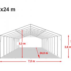 XXL Professzionális  extra erős rendezvénysátor 7x24 m, ponyva tűzálló PVC oldalmagasság + 2,6m, erősített szerkezettel
