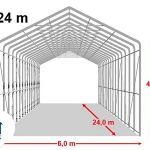 XXL Professzionális raktársátor, csarnoksátor, hangársátor 6x24m 4,0 m oldalmagasság, ponyva tűzálló PVC kapu 4,1x4,0 m