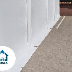 XXL Professzionális  raktársátor, tároló sátor 8x36 m ponyva PVC oldalfalmagaság +2,6 m erősített szerkezettel padlókerettel fehér