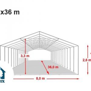 XXL Professzionális tűzálló extra erős rendezvénysátor 8x36 m  ponyva PVC 1400 oldalmagasság + 2,6m erősített szerkezet