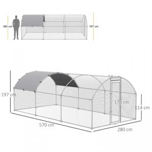 XXL tyúkketrec, tyúkól 280 x 570 x 197 cm árnyékoló tetővel zárható kültéri ketrec