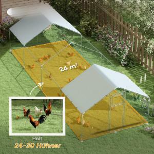 XXL Tyúkketrec, tyúkól tetővel, biztonsági zárral – 300 × 800 × 200 cm (24x30 tyúk részére) létrával