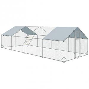 XXL Tyúkketrec, tyúkól tetővel, biztonsági zárral – 300 × 800 × 200 cm (24x30 tyúk részére) létrával