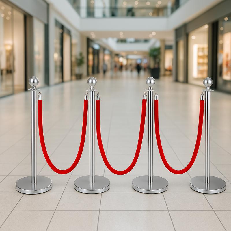 Ezüst elválasztó oszlop szett 3 részes  1,5m kötéllel