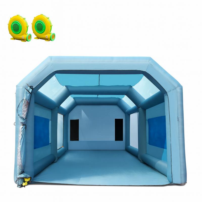 Felfújható festőfülke – 8 x 4,5 x 3,3 m  méretű felfújható szórókabin, 960W teljesítményű fúvóval és légszűrő rendszerrel, hordozható autófestő sátor