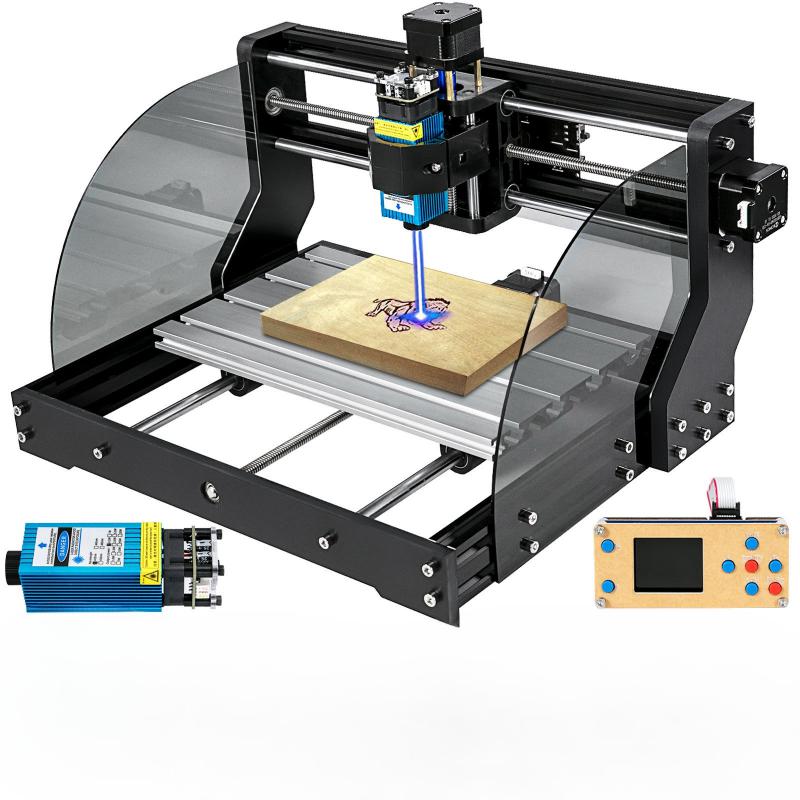 GRBL vezérlésű CNC gravírozógép 500 mW-os, 405 nm-es lézermodullal, 300 × 180 × 45 mm munkaterülettel