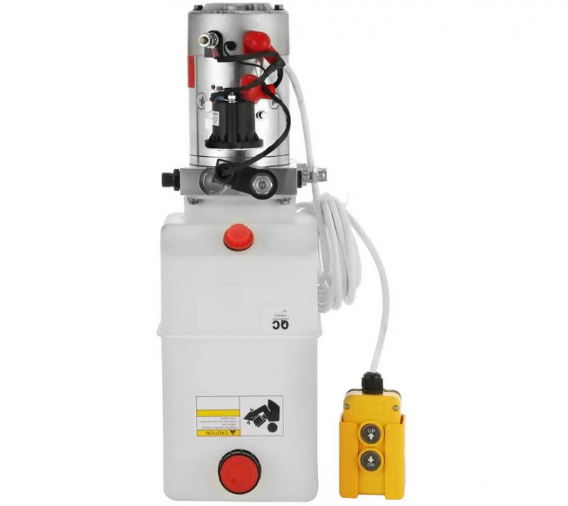 Hidraulikus szivattyú 12V DC, 7 L tartály – egyszeres működésű, 22 MPa, 2,1–16,5 l/perc, 0,37–5,5 kW, kézi vezérléssel