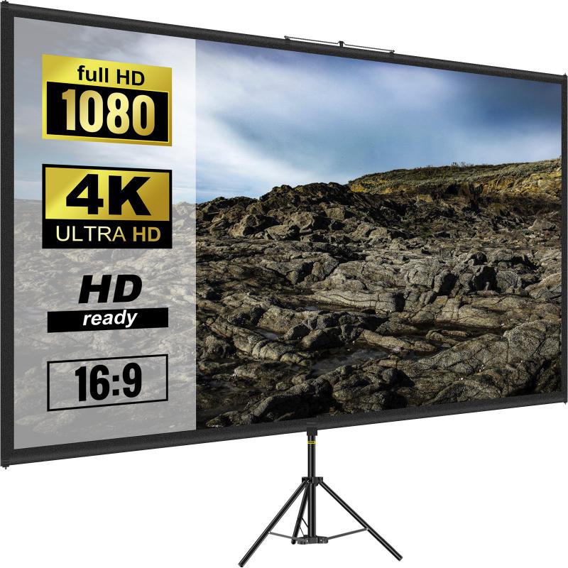 Hordozható 4K HD Projektor Vászon Állvány – 254 cm Képátló,