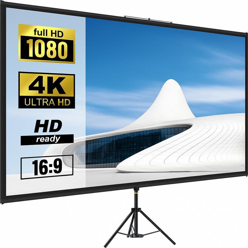 Hordozható 4K HD Projektor Vászon Állvány – 254 cm Képátló,