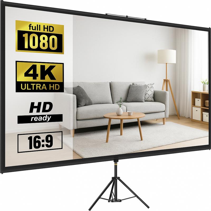 Hordozható 4K HD Vetítővászon – 16:9 Képarány, 280 cm Képátló