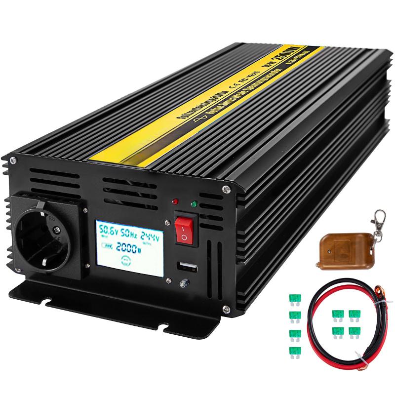 Inverter USB Porttal  2500W  LCD Kijelzővel és távirányítóvalDC 12V AC 230V,