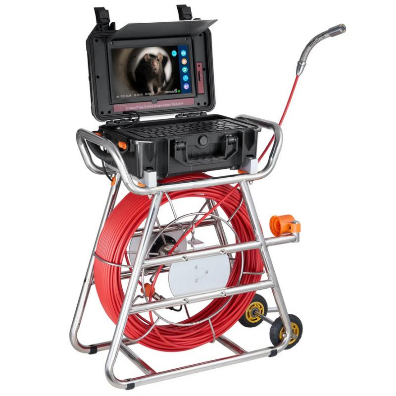 Ipari Csatornavizsgáló kamera – 100 m félmerev kábel, 25,6 cm (10,1”) érintőképernyős kijelző, 512 Hz-es jelküldő, távolságmérő, 12 LED-es megvilágítás, 32 GB memóriakártya, IP67 védettség