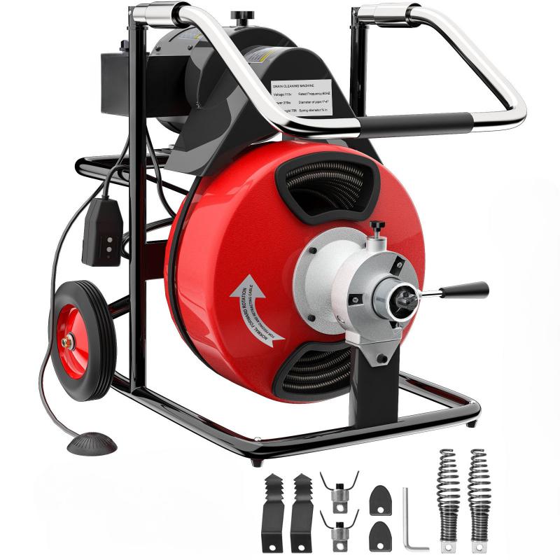 Ipari Csőtisztító gép duguláselhárító, lefolyótisztító gép 370W (32-100 mm átmérő), 22 m