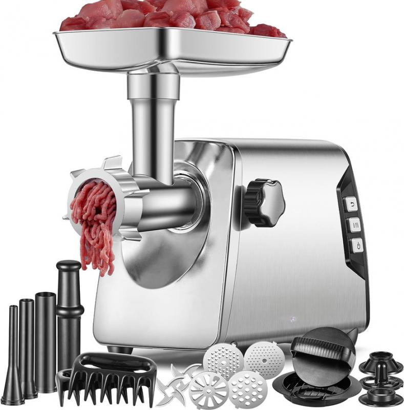 Ipari húsdaráló 3000 W-os  3 sebességfokozattal, kolbásztöltő és Kibbe készlettel – #12 méret, 3,2 kg/perc teljesítmény