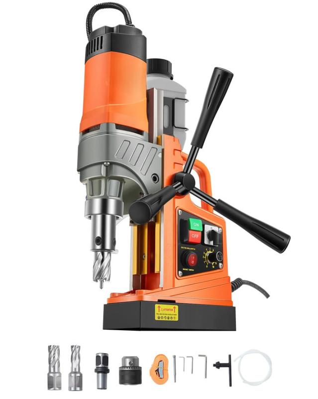 Ipari mágneses fúrógép 1450 W, 40 mm fúrási átmérő, 12 500 N mágneses tartóerő, változtatható fordulatszám, 2 db magfúróval