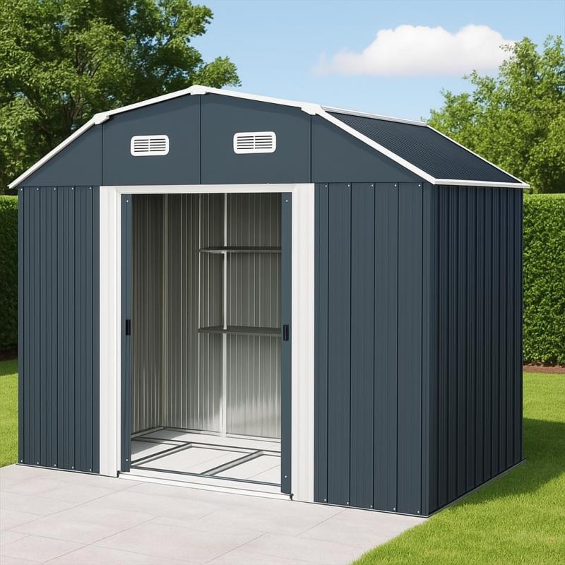 Kertiház szerszámtároló fészer horganyzott acél 238x132x198 cm alappal sötétszürke (6,23 m³)