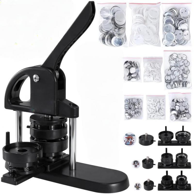 Kitűző készítő gép – Gombkészítő gép 3 az 1-ben – 25 / 32 / 58 mm-es jelvénylyukasztó és gombkészítő készlet, 300 db gombalkatrésszel, körvágóval