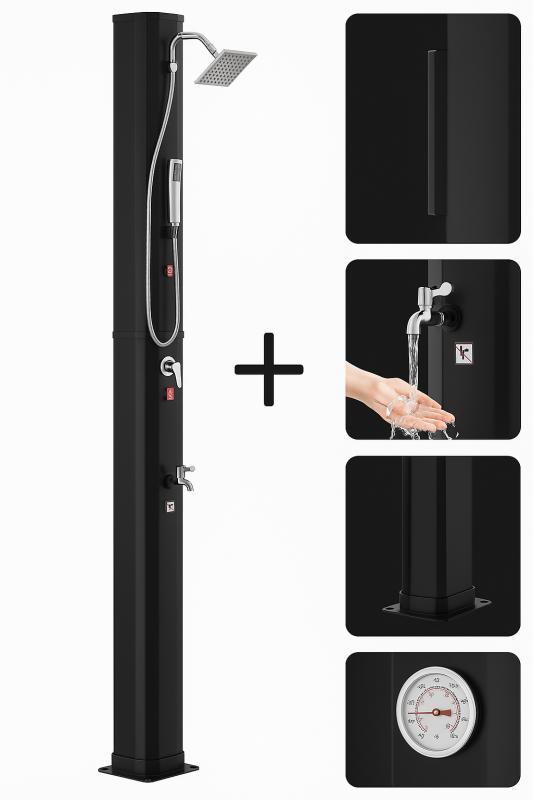 Kültéri napelemes zuhanyzó, lábmosó funkcióval - 40 L fekete