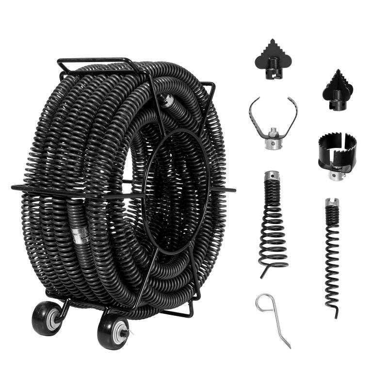 Lefolyótiszítító, csőtisztító kábel, spirál csomag vágófejjel 18 m átmérő 30 mm