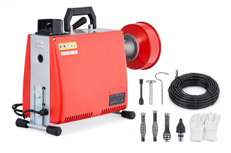 Lefolyótisztító, csőtisztító gép, csőgörény– 250 W-os motorral, 16 mm-es spirállal, 20 m + 4,5 m kábellel, 40–100 mm átmérőjű csövekhez